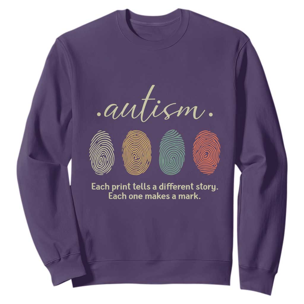 Retro Fingerprint Autism Support Sweatshirt Each Print Tells A Different Story
