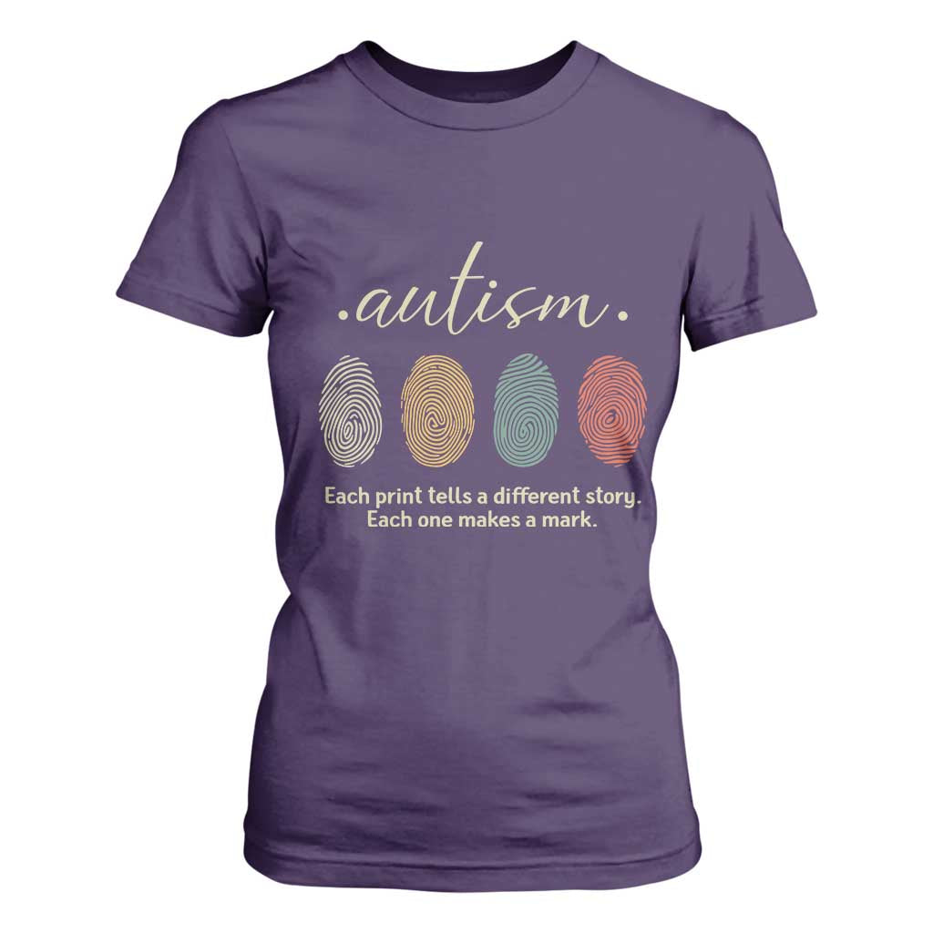 Retro Fingerprint Autism Support T Shirt For Women Each Print Tells A Different Story