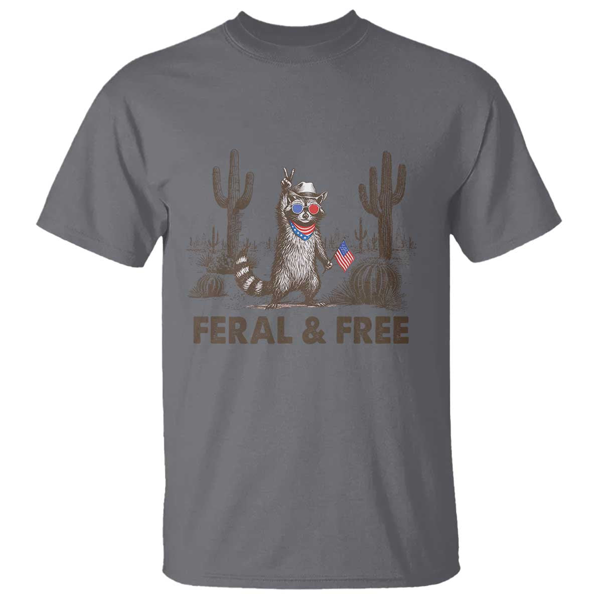 feral-free-raccoon-t-shirt-funny-4th-of-july-cowboy-meme-retro-independence-day
