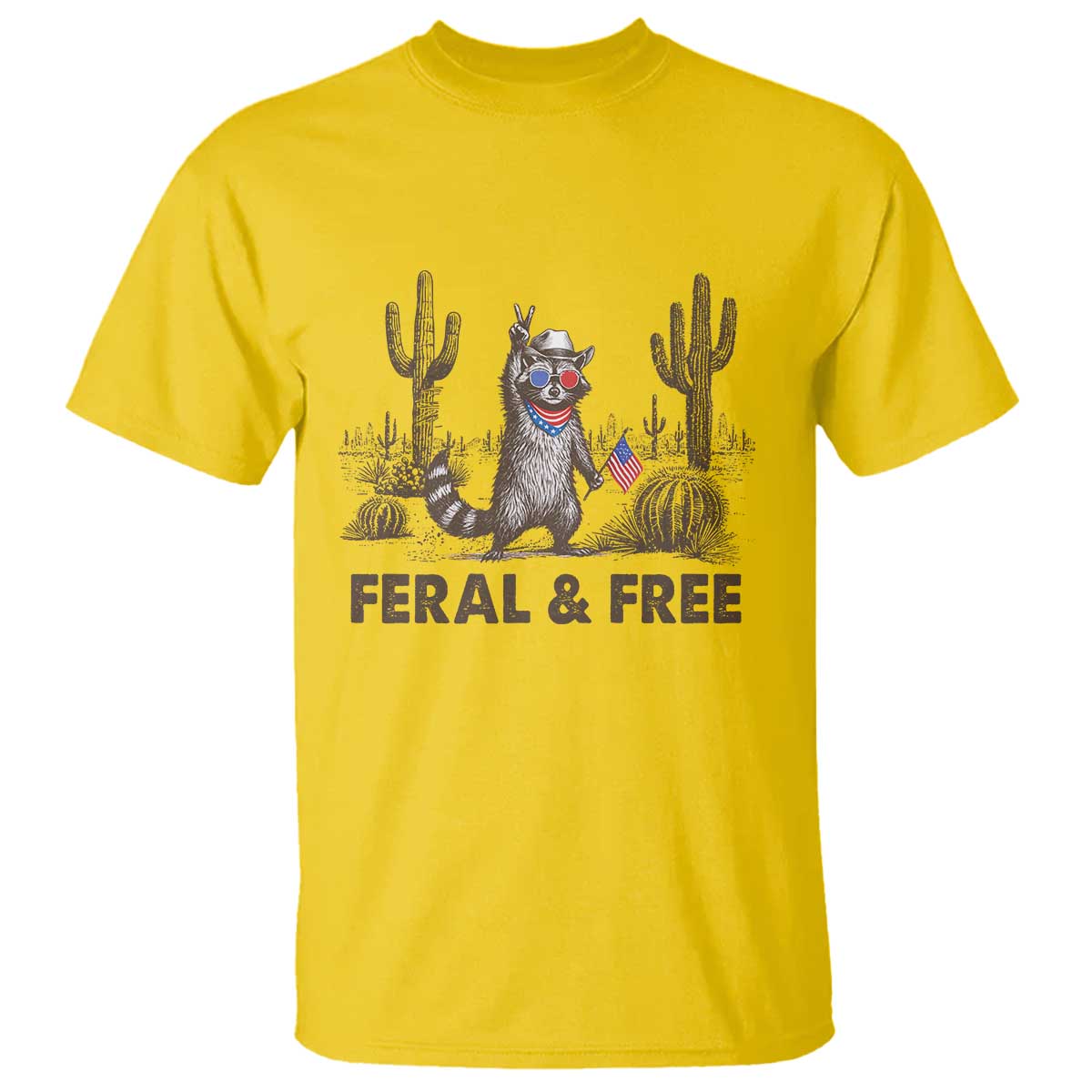 feral-free-raccoon-t-shirt-funny-4th-of-july-cowboy-meme-retro-independence-day