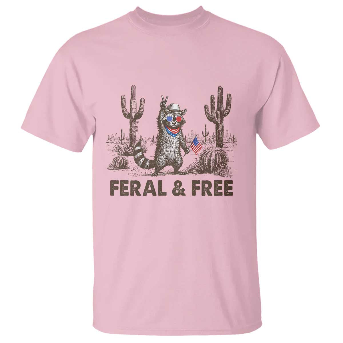 feral-free-raccoon-t-shirt-funny-4th-of-july-cowboy-meme-retro-independence-day