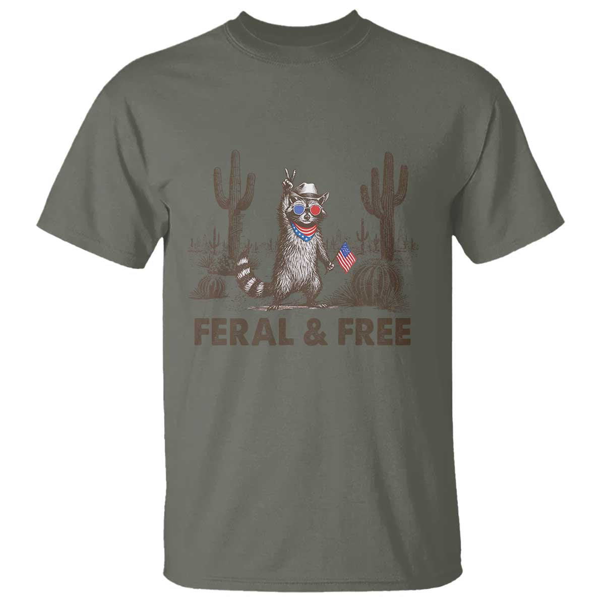 feral-free-raccoon-t-shirt-funny-4th-of-july-cowboy-meme-retro-independence-day