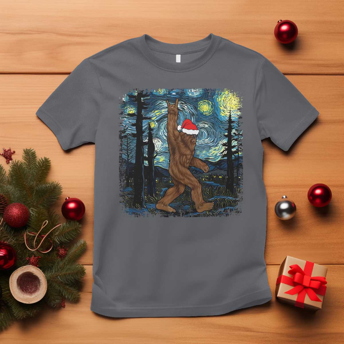 christmas-bigfoot-starry-night-t-shirt-sasquatch-santa-hat-sasquatch-van-gogh-sky-painting-art