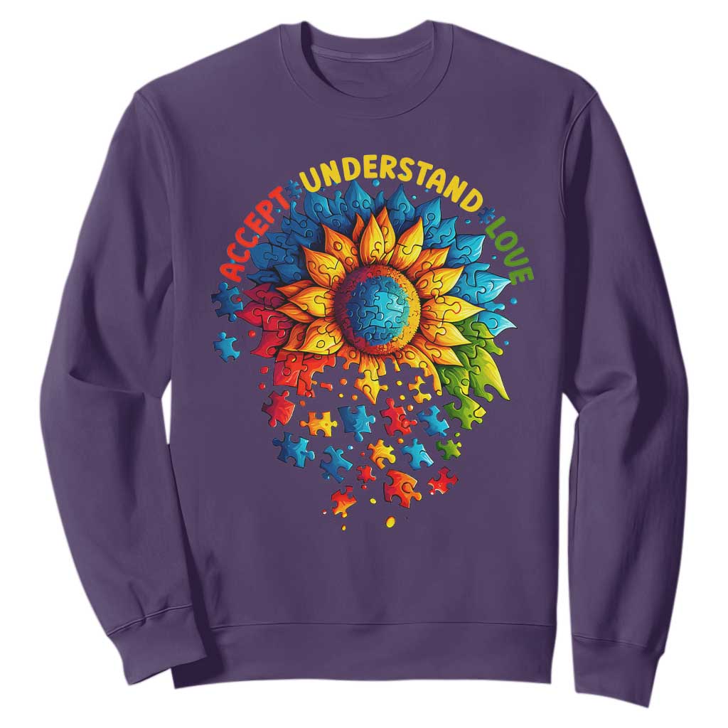Autism Acceptance Sunflower Puzzle Sweatshirt Accept Understand Love ASD