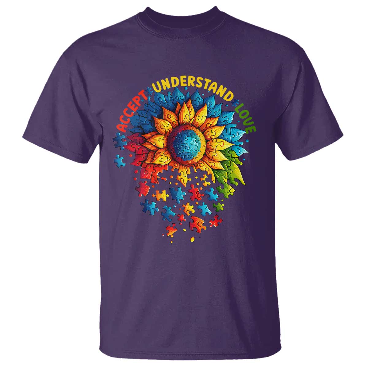 Autism Acceptance Sunflower Puzzle T Shirt Accept Understand Love ASD