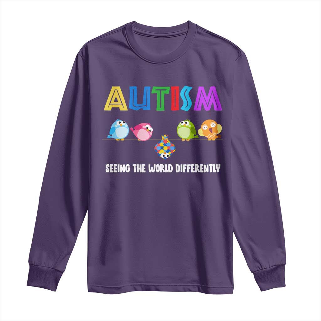 Autism Support Long Sleeve Shirt Seeing the World Differently ASD Cute Puzzle Pieces Owl