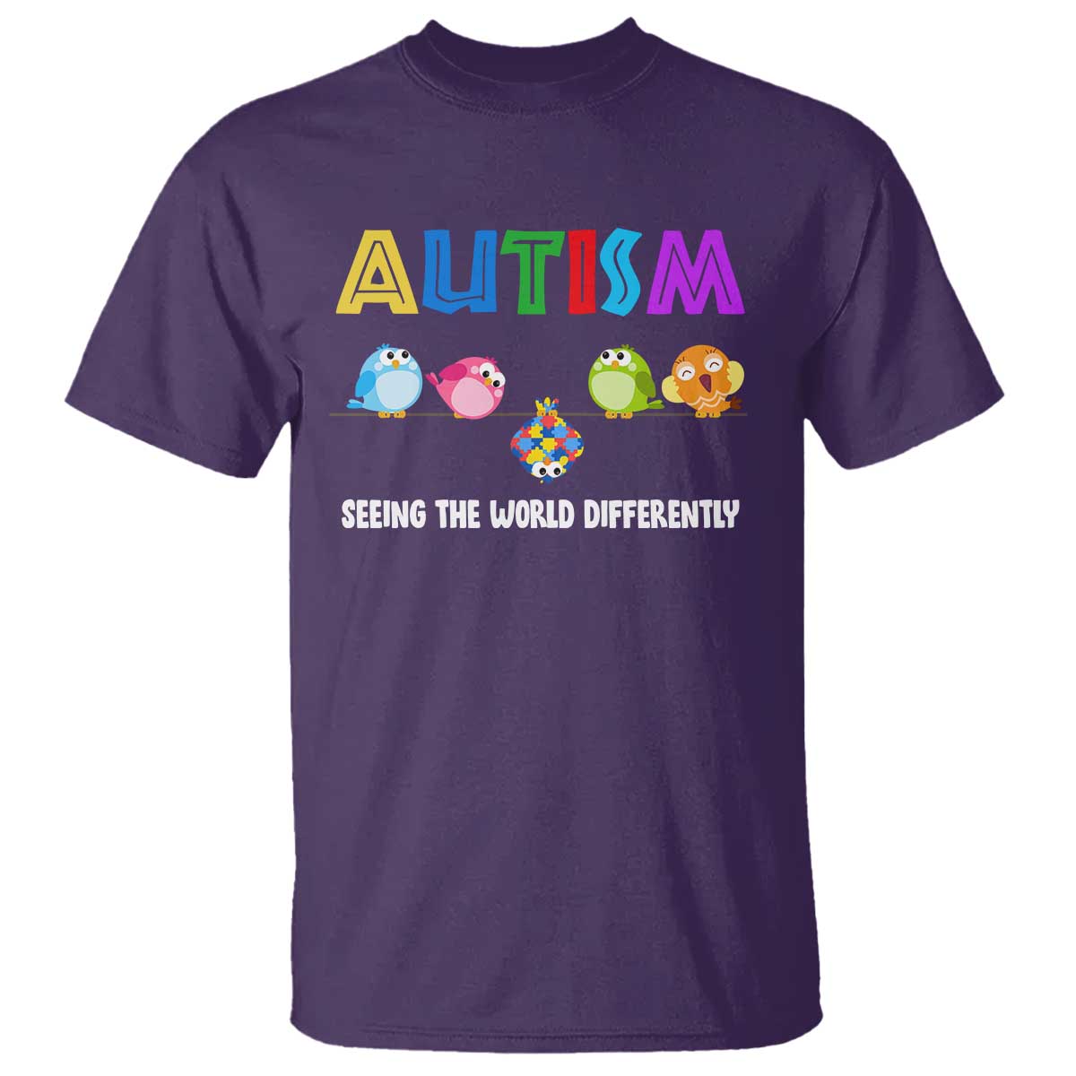 Autism Support T Shirt Seeing the World Differently ASD Cute Puzzle Pieces Owl