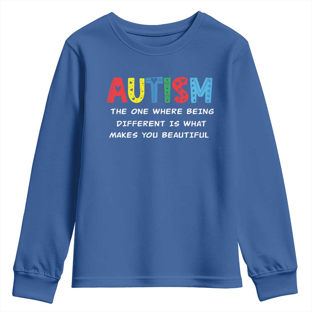 Autism Support Youth Sweatshirt Different Makes You Beautiful ASD Month