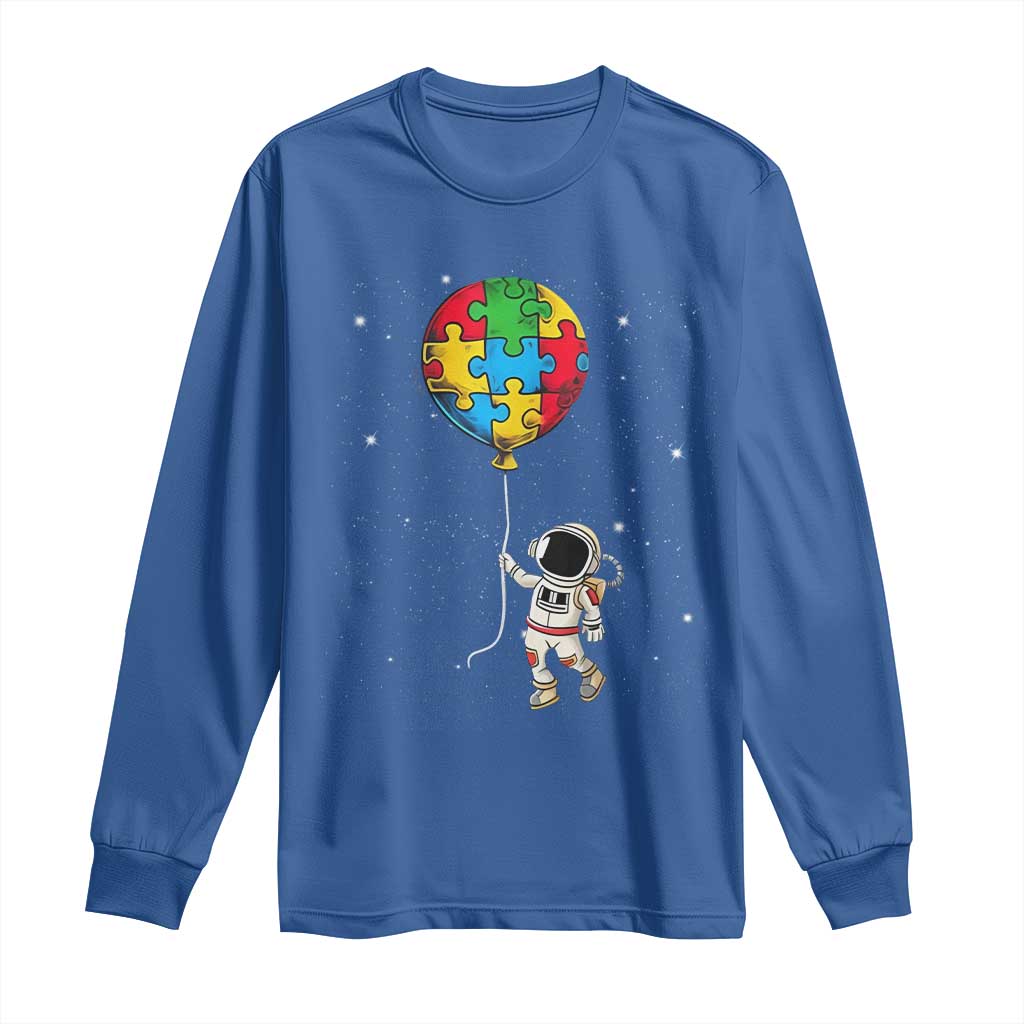 Autism Support Astronaut Long Sleeve Shirt Puzzle Pieces Balloon Space Autistic