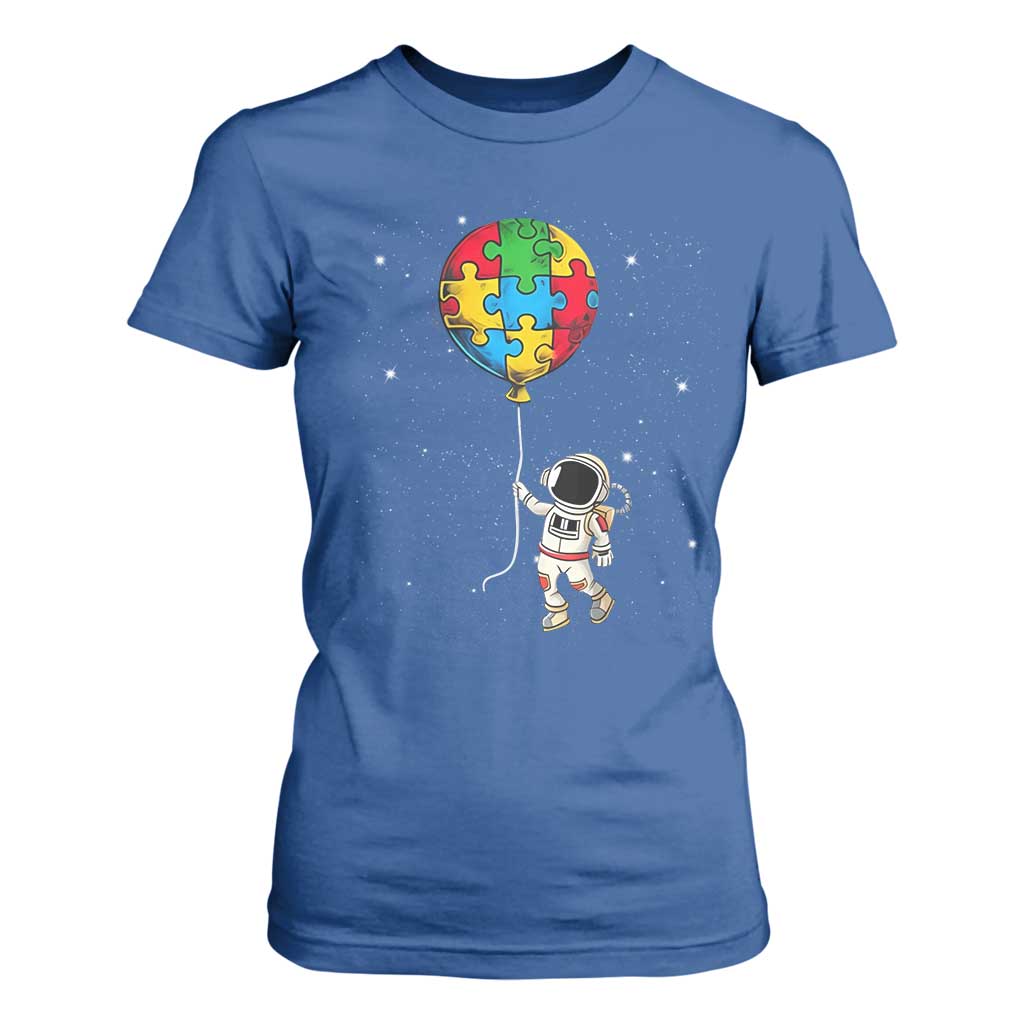 Autism Support Astronaut T Shirt For Women Puzzle Pieces Balloon Space Autistic