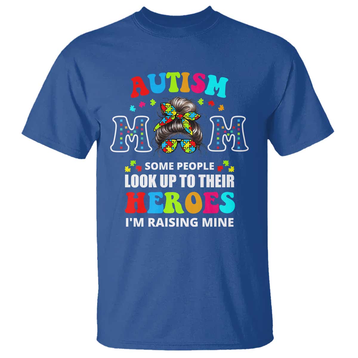Autism Mom T Shirt Raising Hero Messy Bun Autism Support