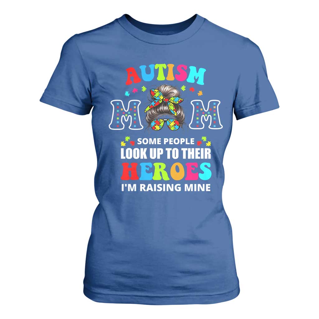 Autism Mom T Shirt For Women Raising Hero Messy Bun Autism Support