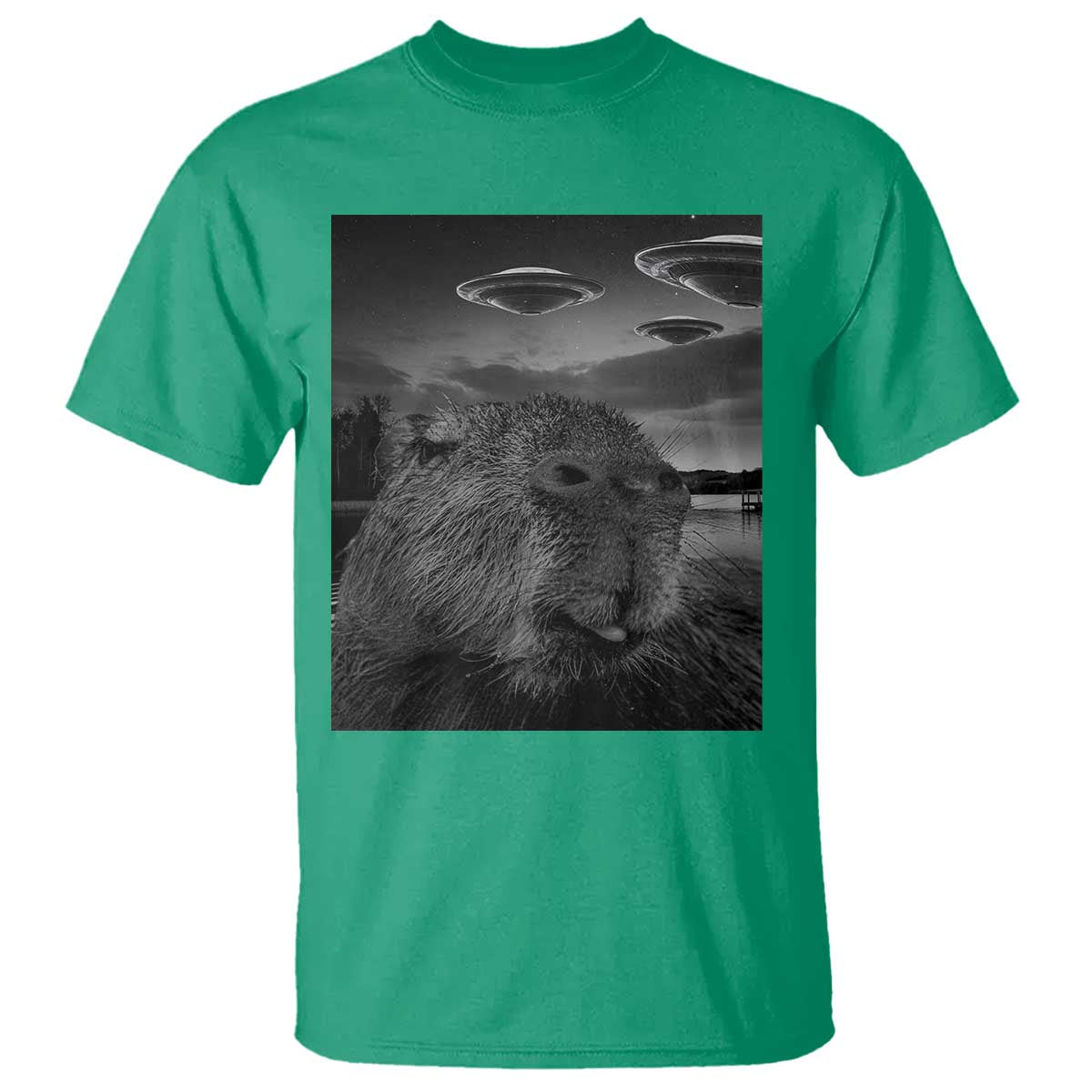 funny-graphic-capybara-selfie-with-ufos-weird-t-shirt