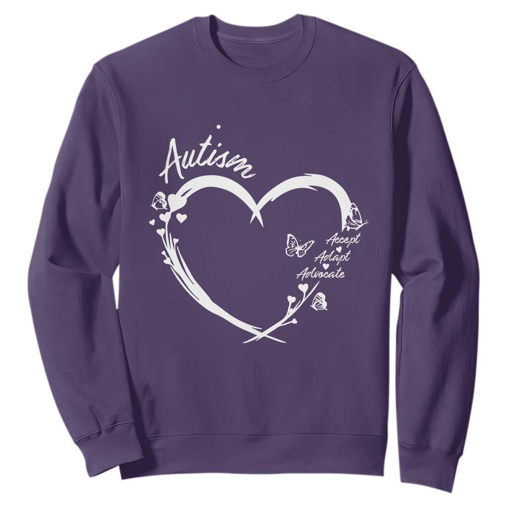 Autism Support Adaptation Sweatshirt Accept Adapt Advocate Love Heart
