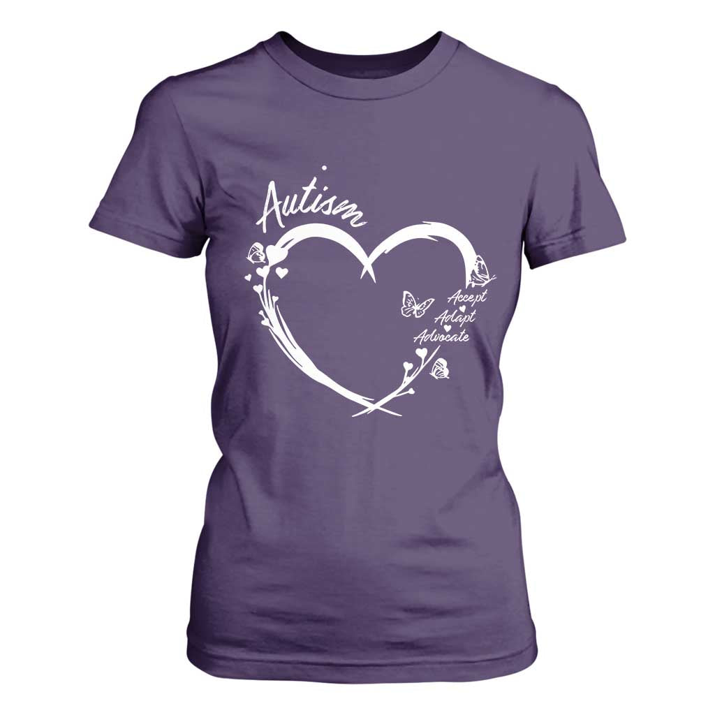 Autism Support Adaptation T Shirt For Women Accept Adapt Advocate Love Heart