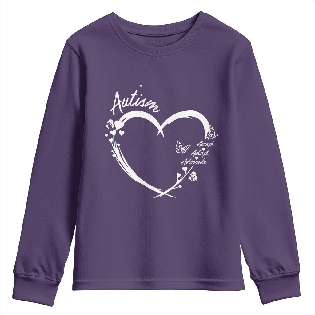 Autism Support Adaptation Youth Sweatshirt Accept Adapt Advocate Love Heart