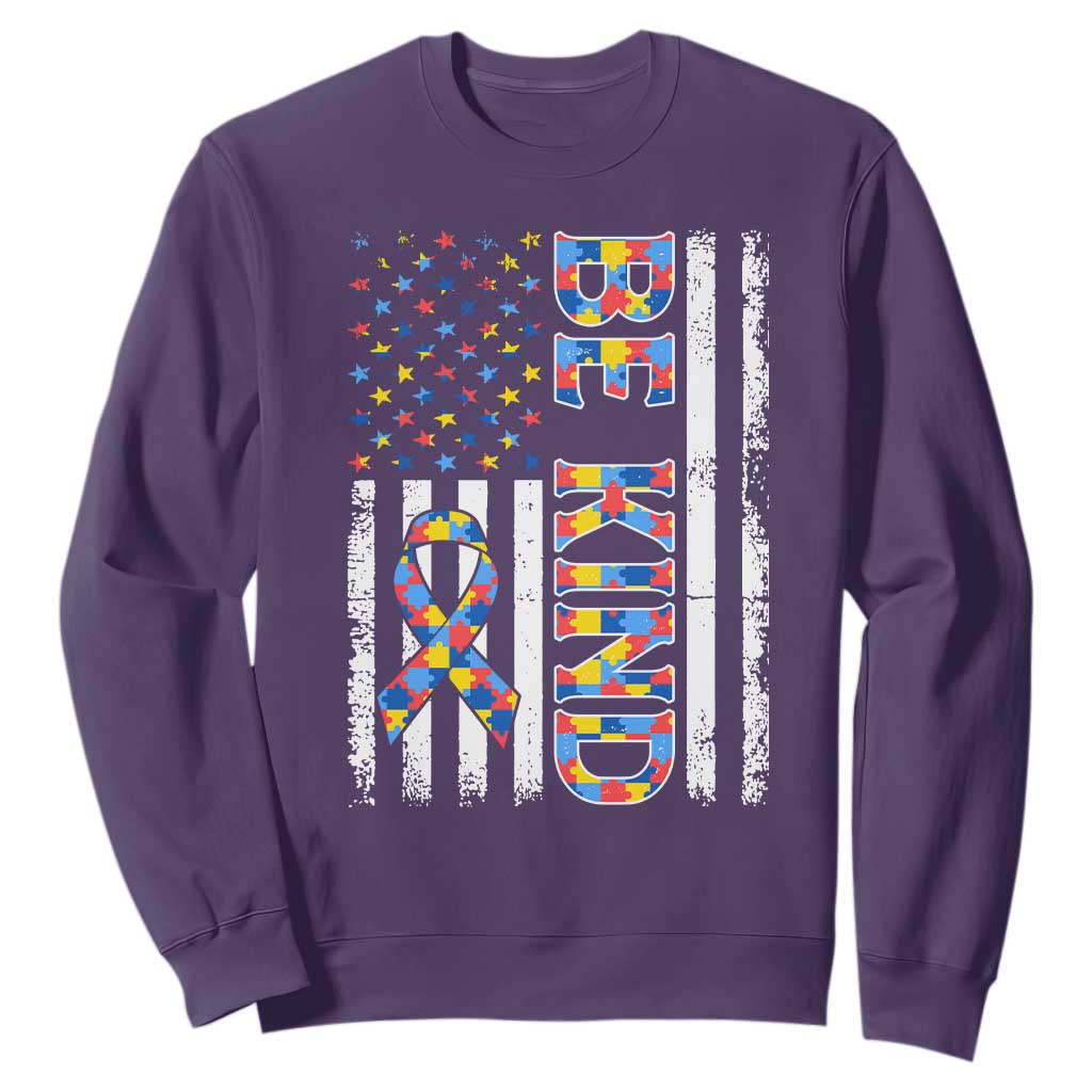 Be Kind Autism Sweatshirt USA flag Autistic Support