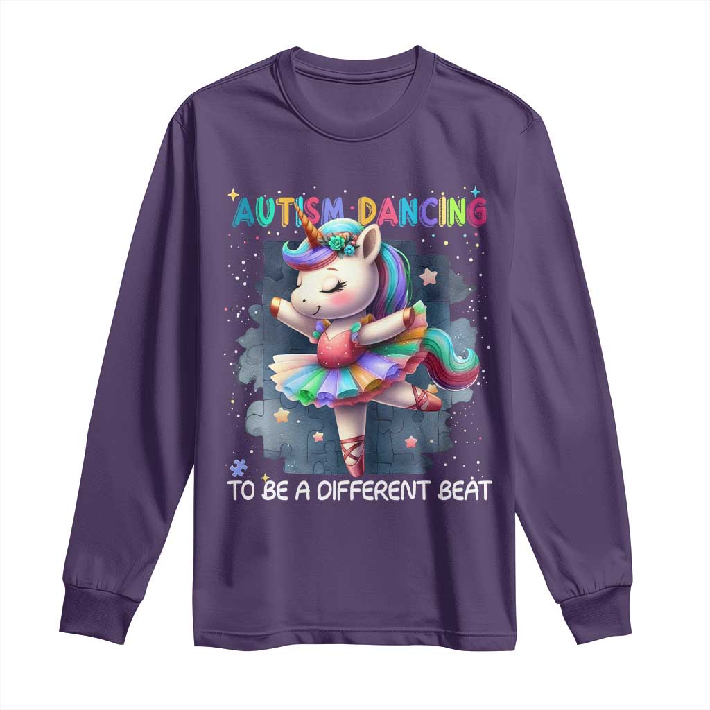 Autism Support Unicorn Long Sleeve Shirt Ballet Dancing To A Different Beat