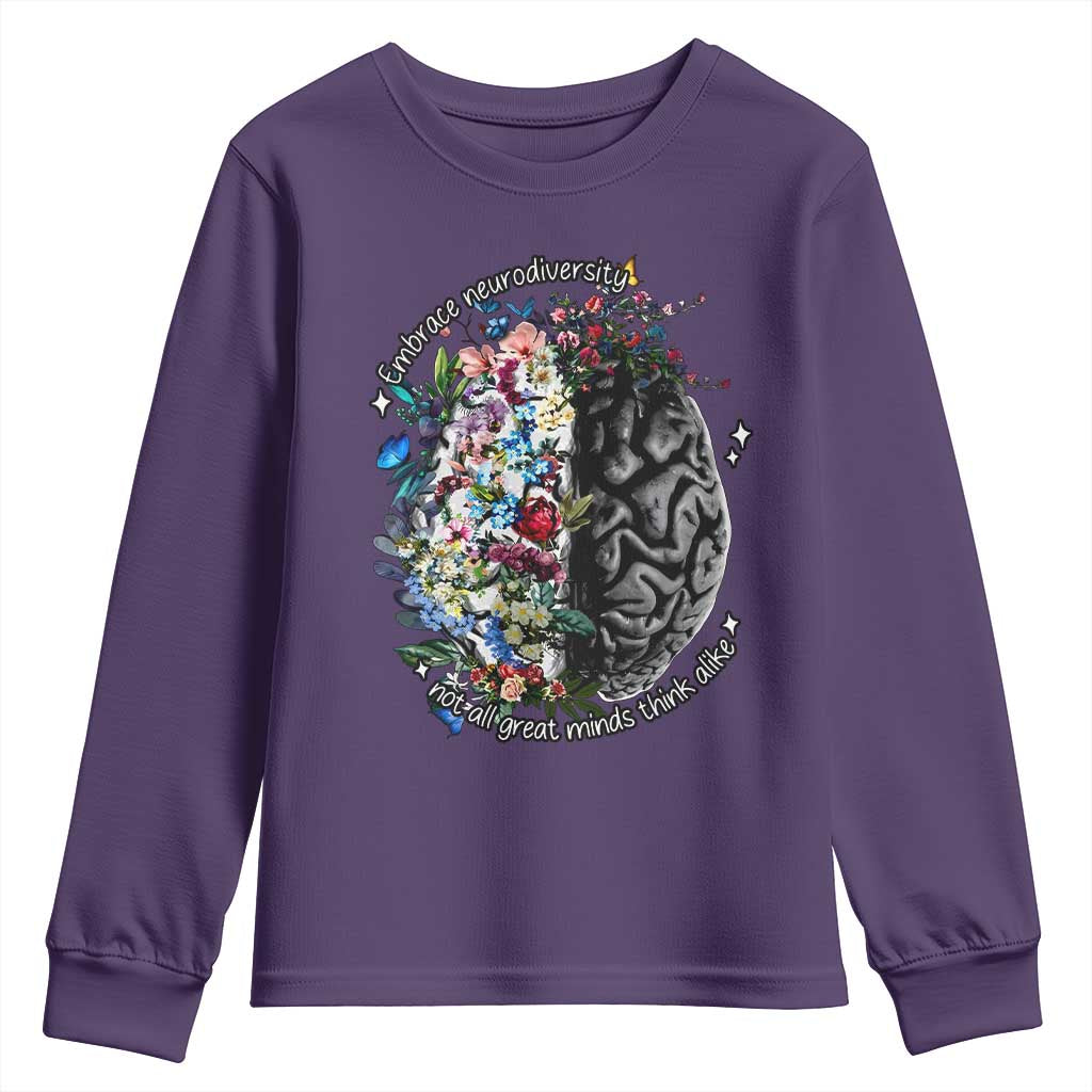 Autism Acceptance Youth Sweatshirt Neurodiversity All Great Minds Don't Mind Alike