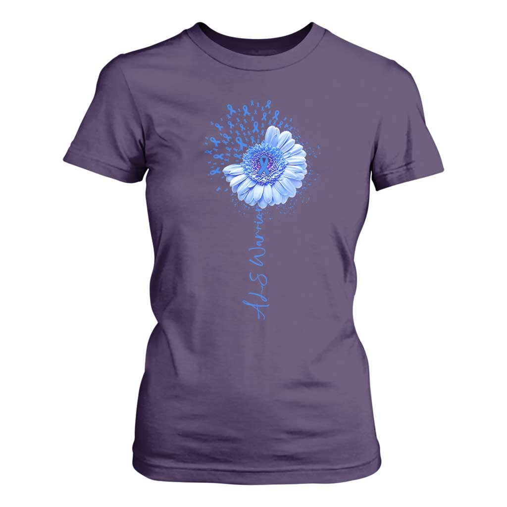 ALS Warrior Support Blue Ribbon Sunflower T Shirt For Women