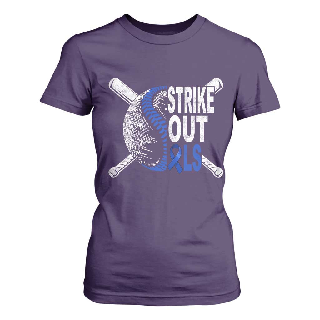 ALS Support T Shirt For Women Blue Ribbon Baseball Strike Out ALS Support