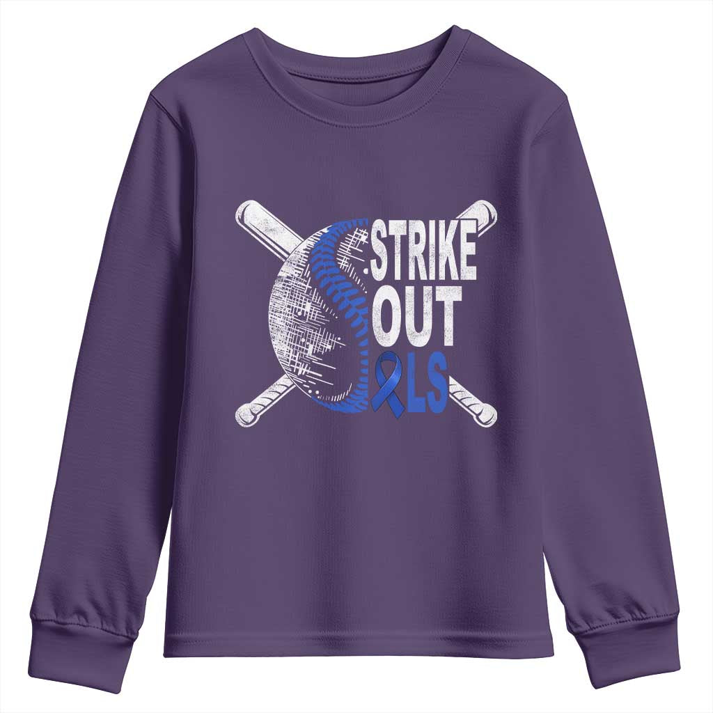ALS Support Youth Sweatshirt Blue Ribbon Baseball Strike Out ALS Support