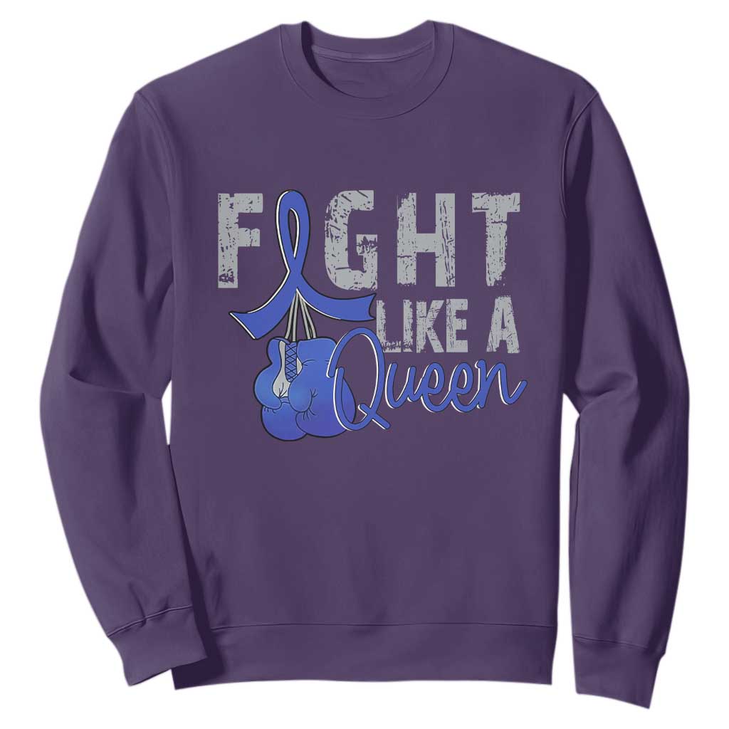 Fight Like A Queen Sweatshirt Blue Ribbon Colon Cancer Support