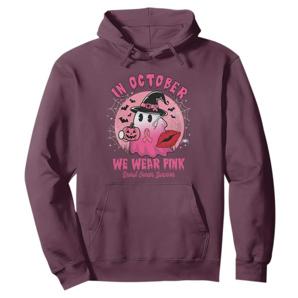 Pink Ribbon Halloween Breast Cancer Support Hoodie Survivor Ghost Pumpkin October