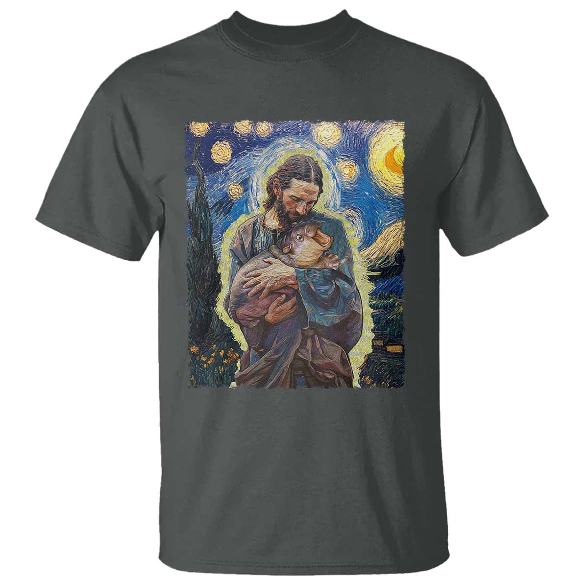 funny-moo-deng-baby-pygmy-hippo-t-shirt-cute-zoo-for-family-jesus-loves-moo-deng-van-gogh-starry-night