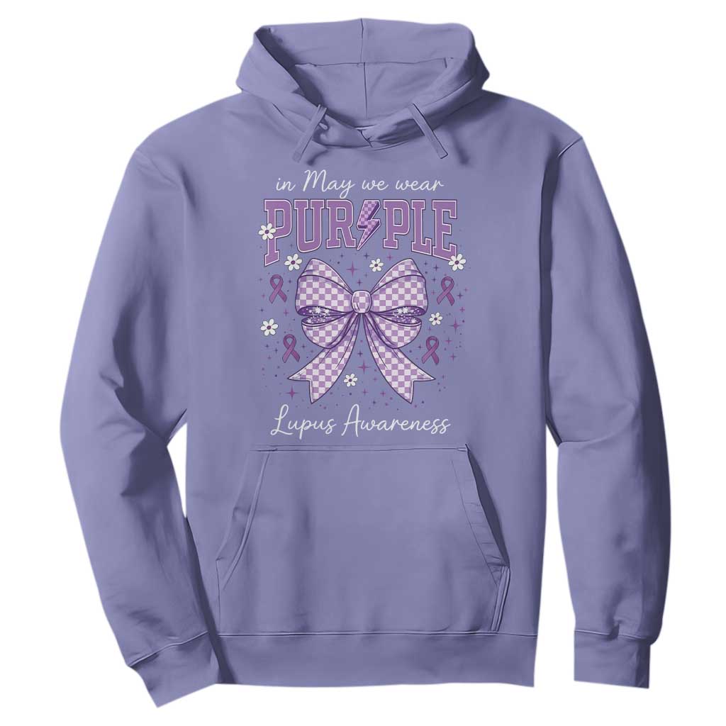 In May We Wear Purple Lupus Support Hoodie Purple Ribbon Coquette Bow