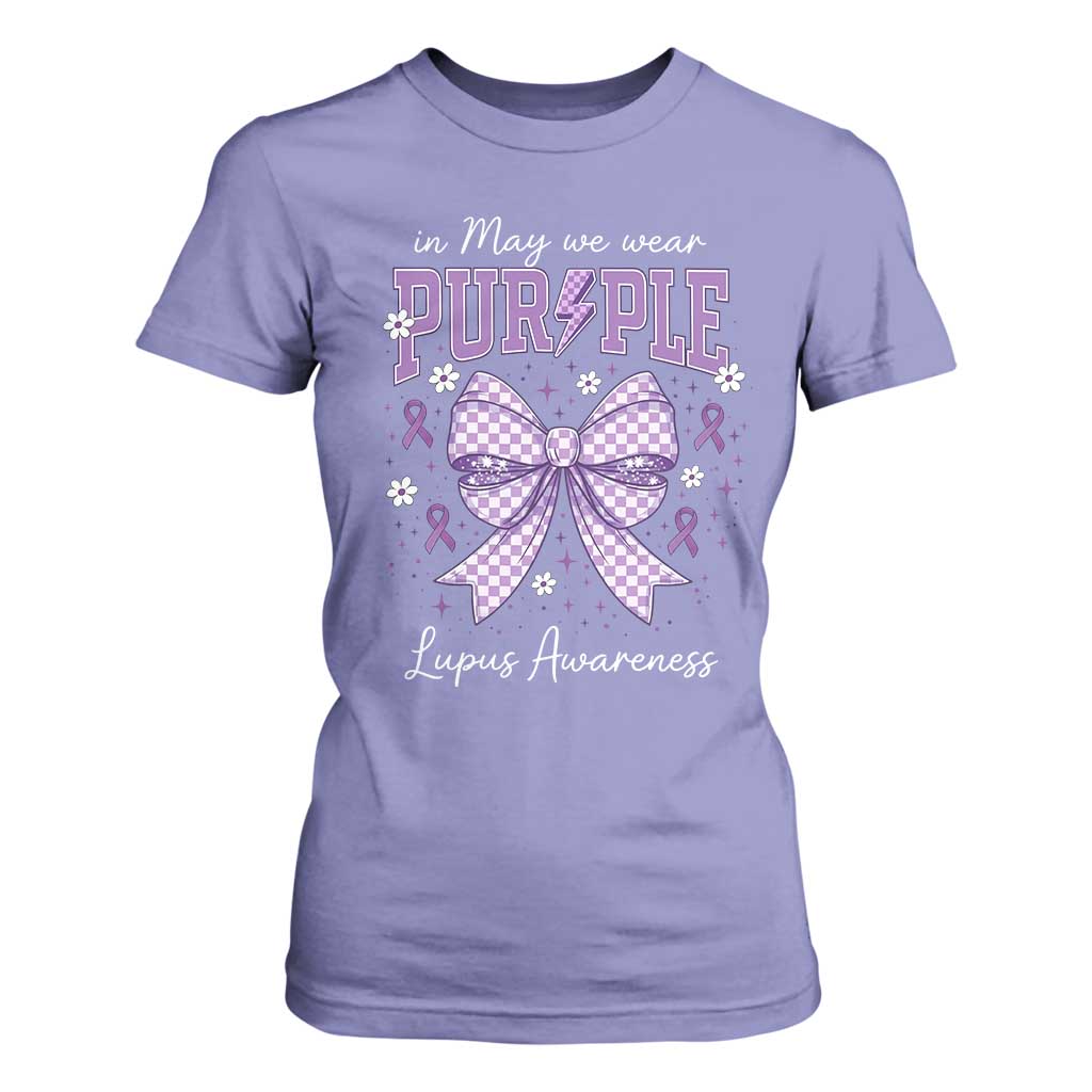 In May We Wear Purple Lupus Support T Shirt For Women Purple Ribbon Coquette Bow