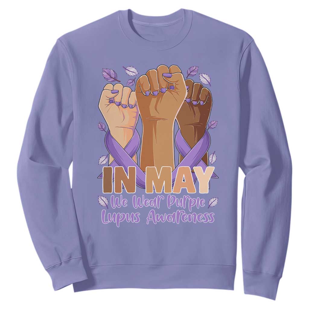 In May We Wear Purple Lupus Support Sweatshirt Purple Ribbon