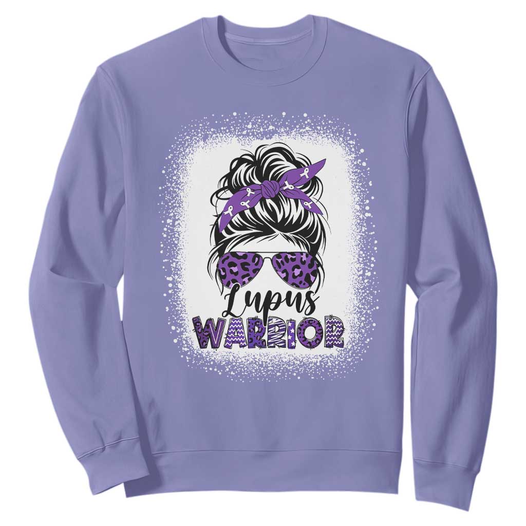Lupus Warrior Sweatshirt Purple Ribbon Messy Bun Women