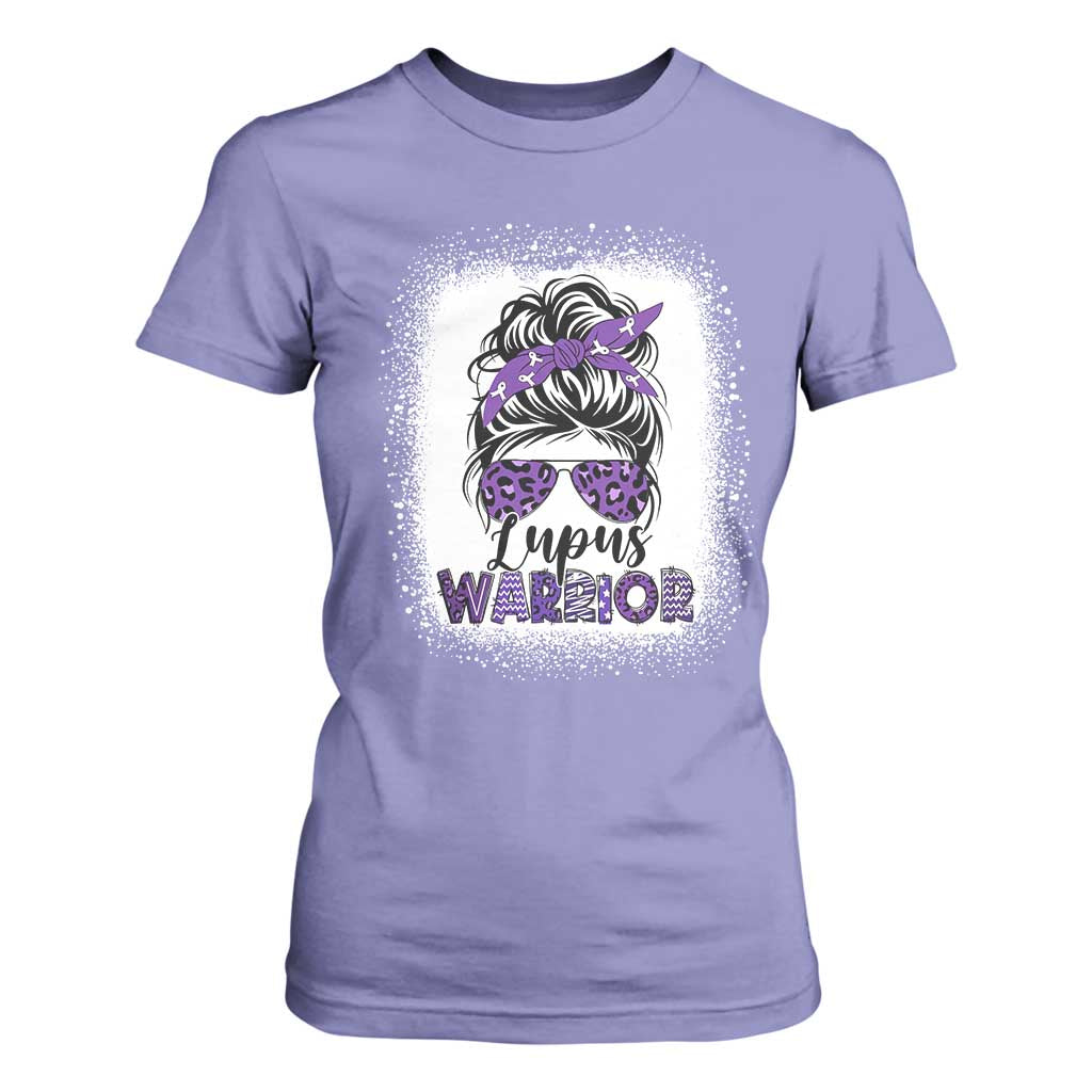 Lupus Warrior T Shirt For Women Purple Ribbon Messy Bun Women