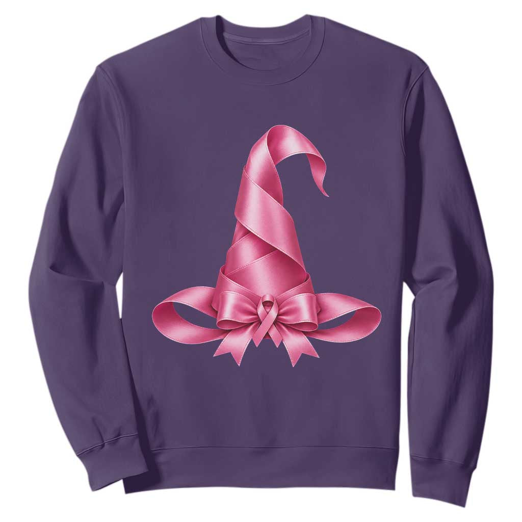 Pink Ribbon Witch Hat Breast Cancer Halloween Sweatshirt
