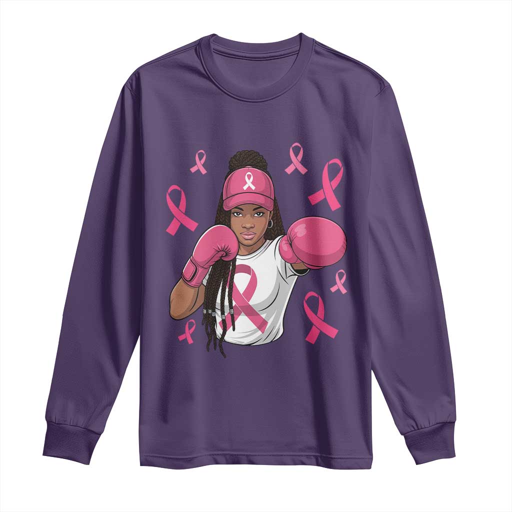 Black Women Fight Breast Cancer Support Long Sleeve Shirt Pink Ribbon African American