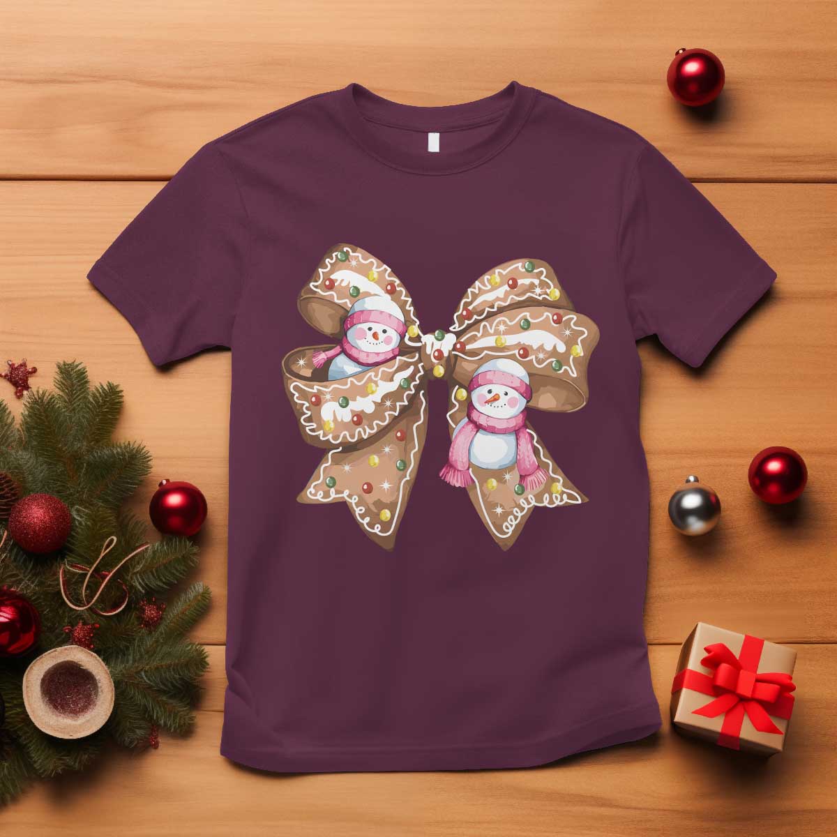 gingerbread-coquette-bow-christmas-t-shirt-cute-snowman-girly-xmas-gifts-for-her