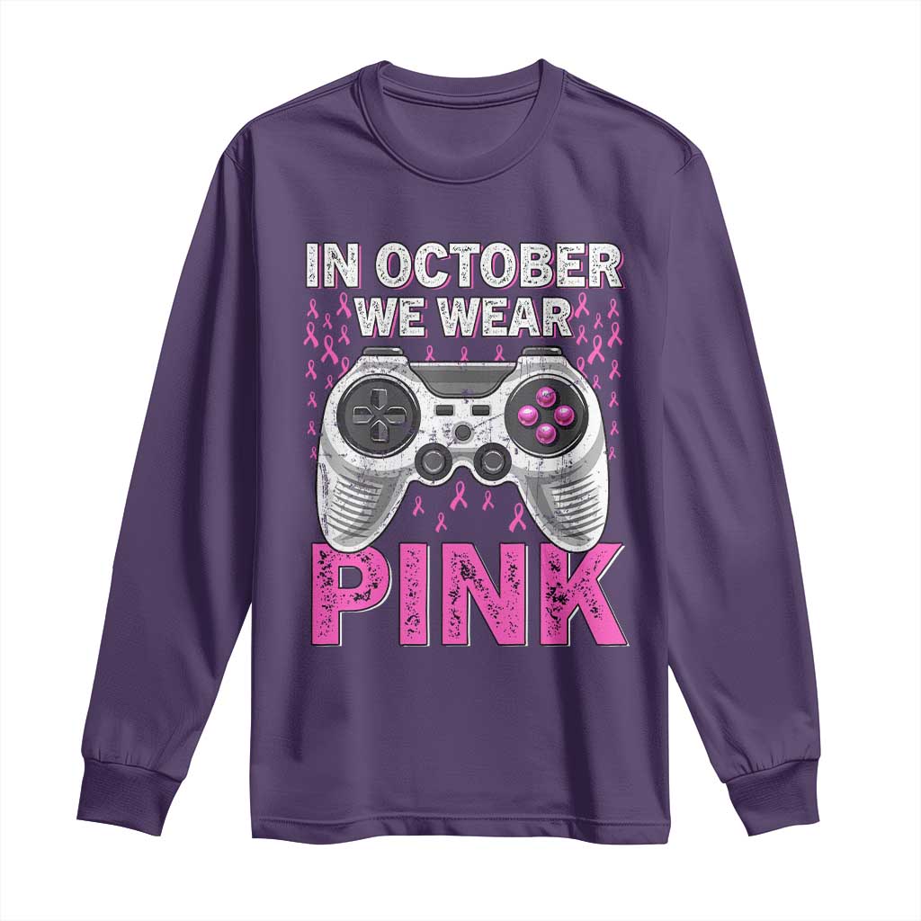 Pink Ribbon Breast Cancer Support October We Wear Pink Long Sleeve Shirt Kids Gaming