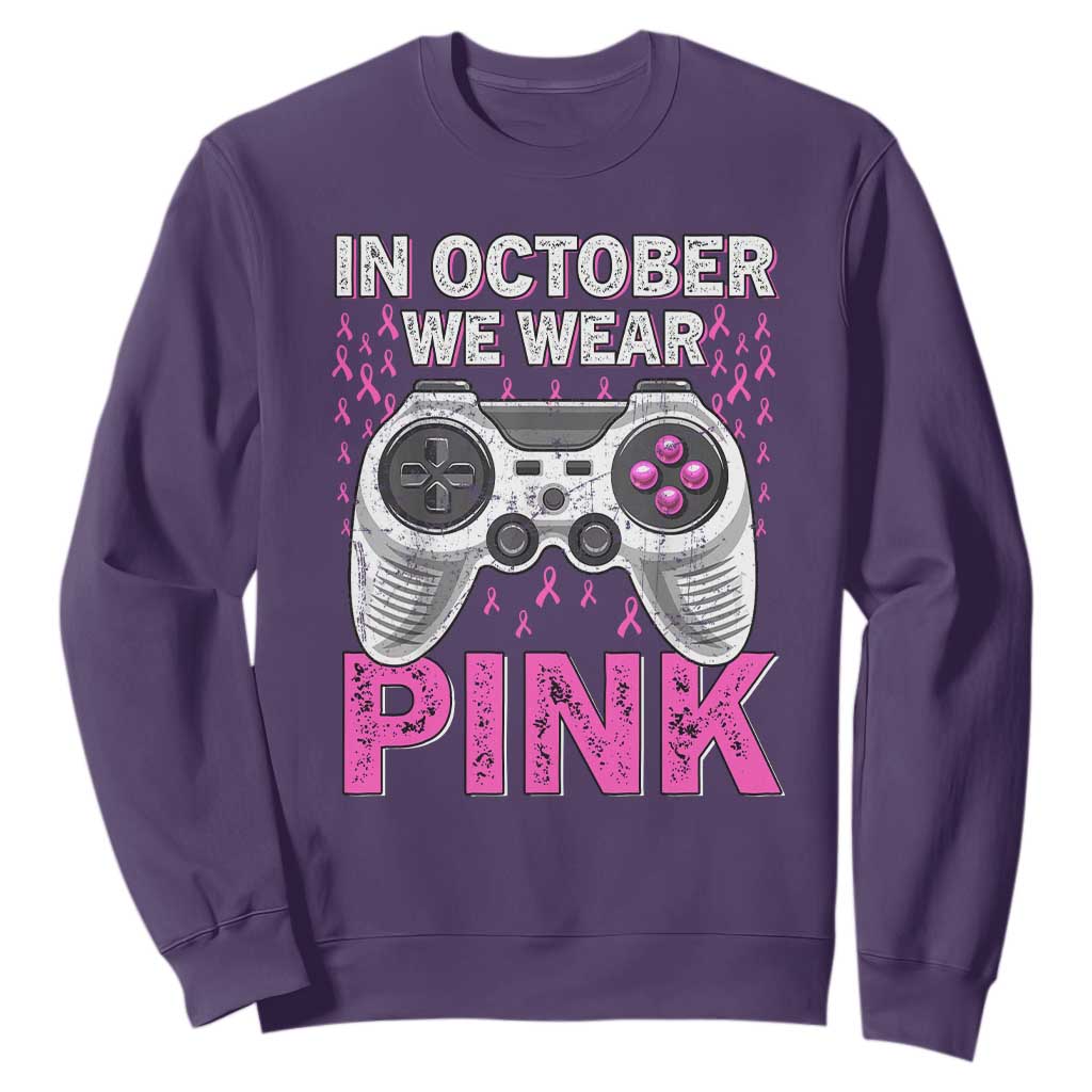 Pink Ribbon Breast Cancer Support October We Wear Pink Sweatshirt Kids Gaming