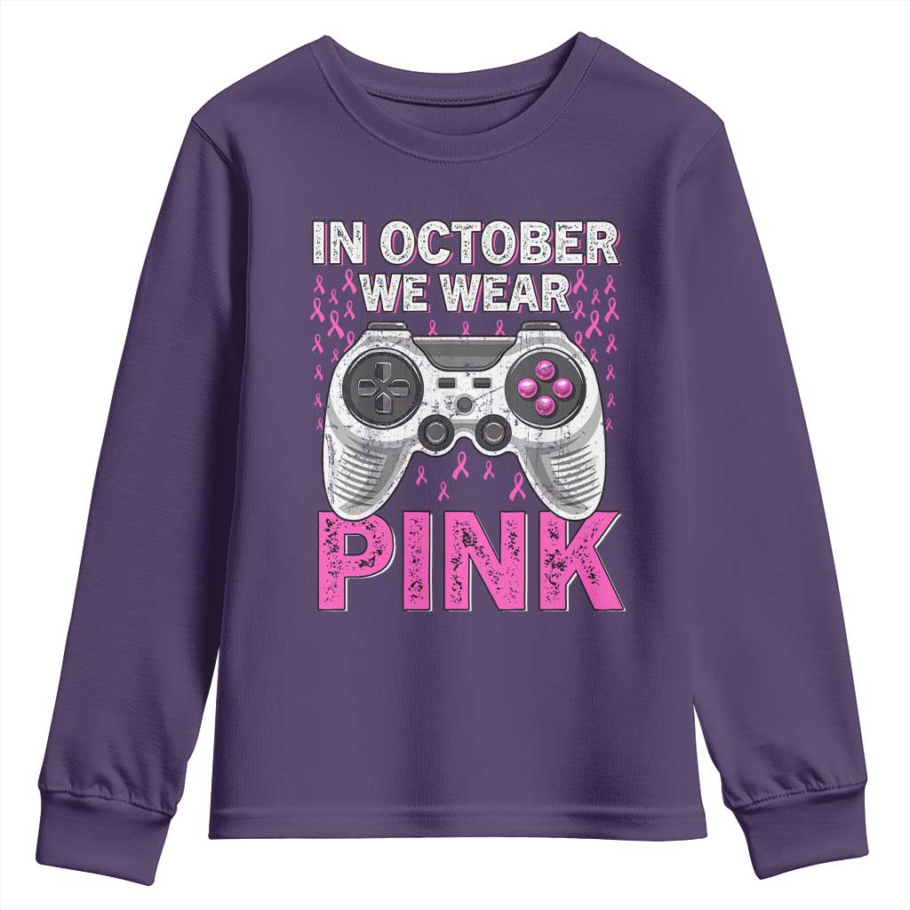 Pink Ribbon Breast Cancer Support October We Wear Pink Youth Sweatshirt Kids Gaming