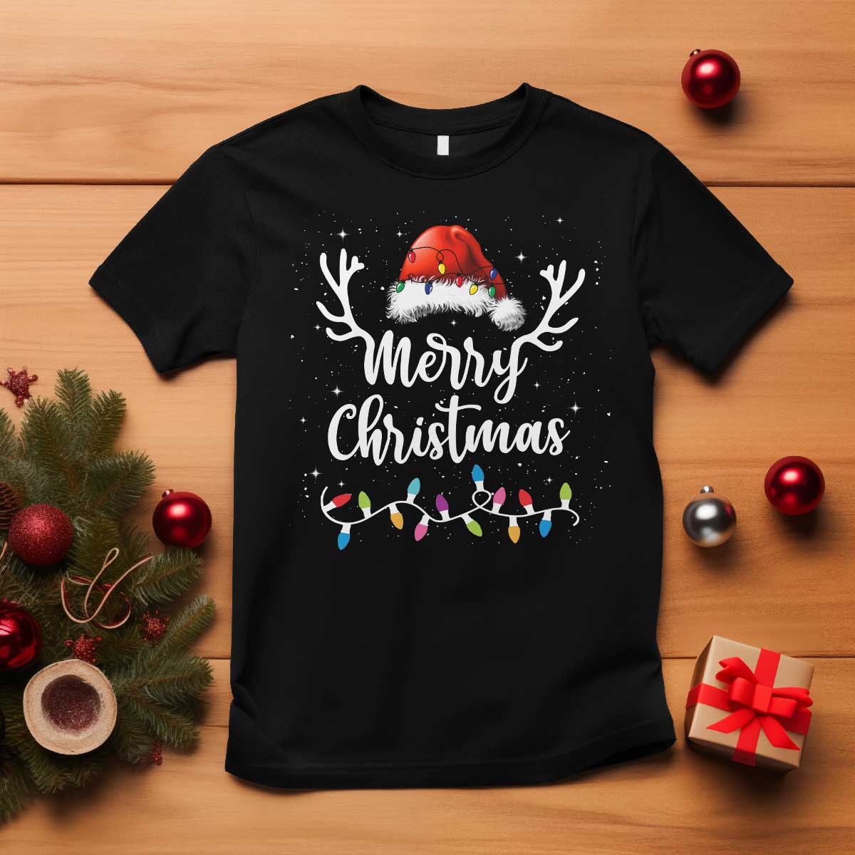 merry-christmas-t-shirt-lights-red-santa-hat-xmas-family-matching