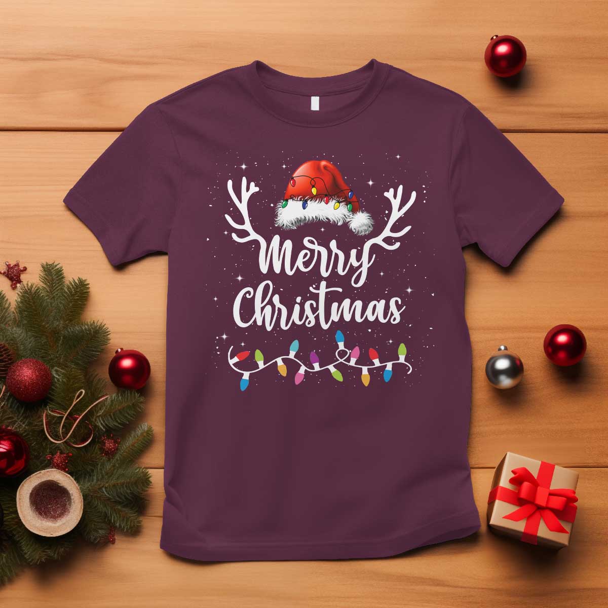 merry-christmas-t-shirt-lights-red-santa-hat-xmas-family-matching