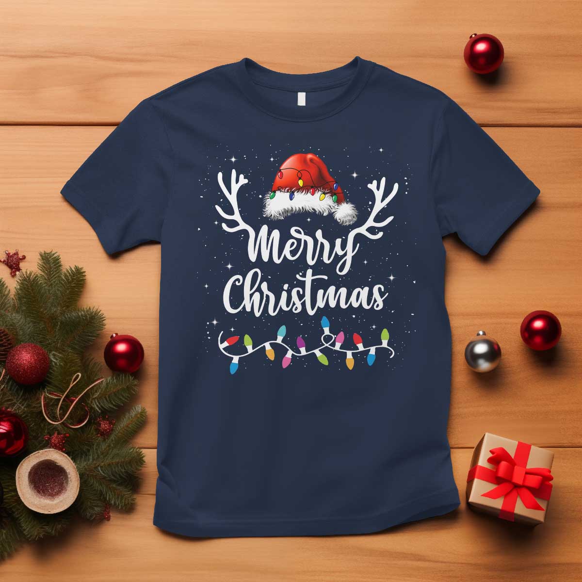 merry-christmas-t-shirt-lights-red-santa-hat-xmas-family-matching