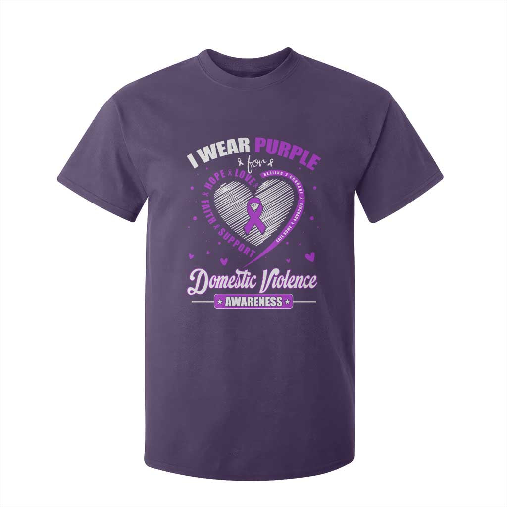 Domestic Violence Prevention T Shirt For Kid Purple Ribbon Support Survivor