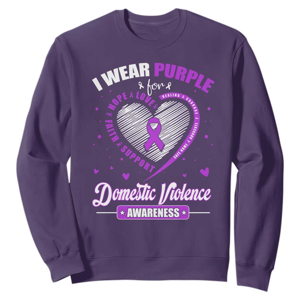 Domestic Violence Prevention Sweatshirt Purple Ribbon Support Survivor