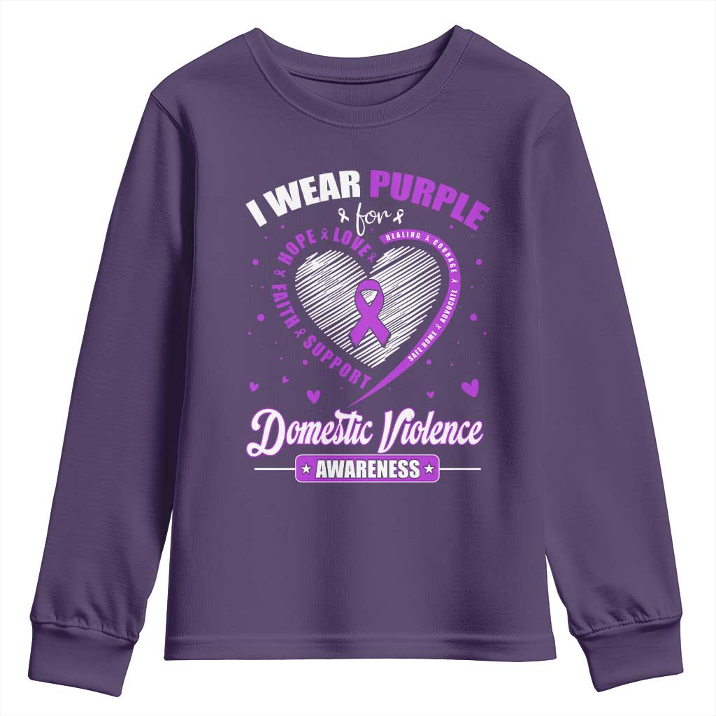 Domestic Violence Prevention Youth Sweatshirt Purple Ribbon Support Survivor