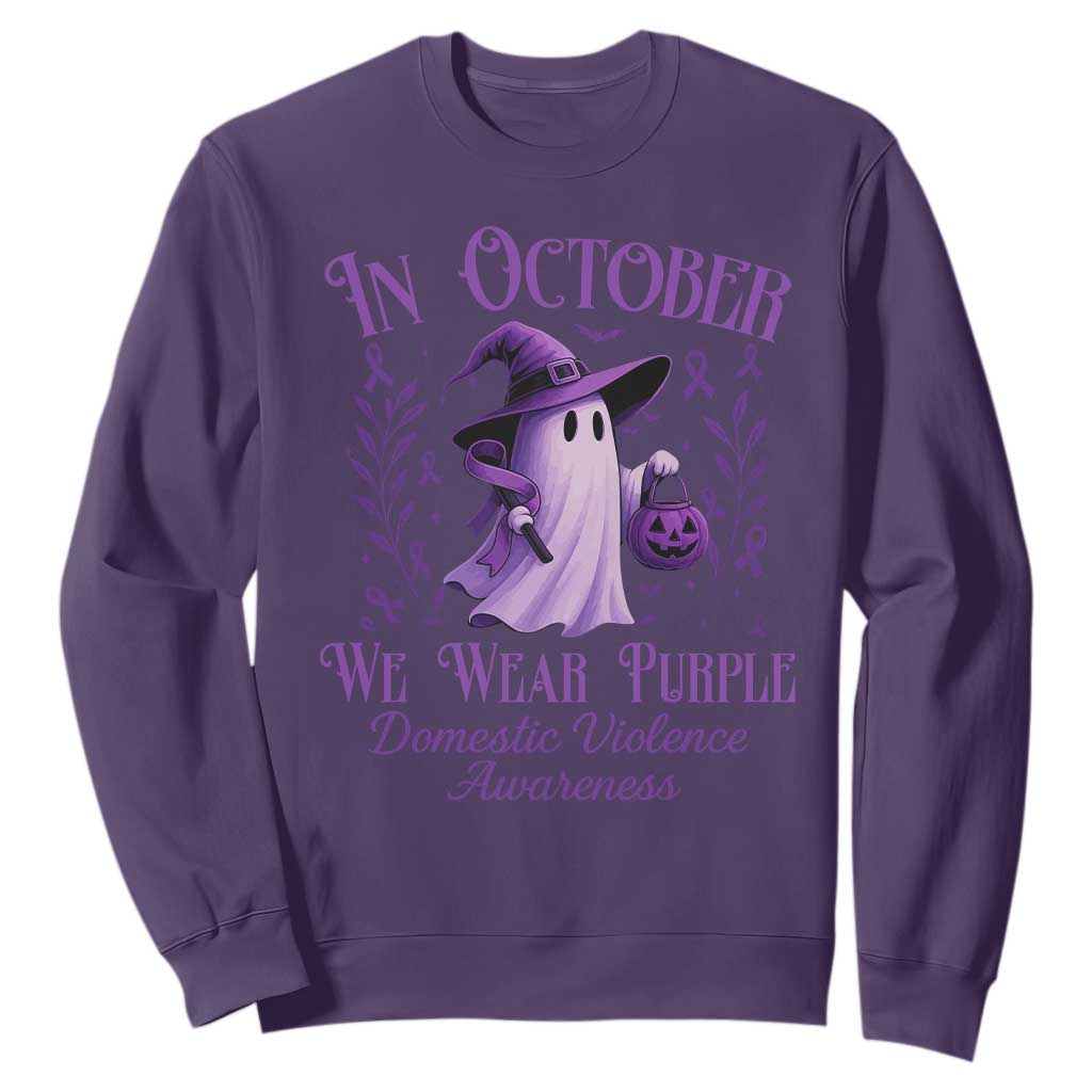 Domestic Violence Prevention Sweatshirt Halloween October Wear Purple Ghost Support Squad