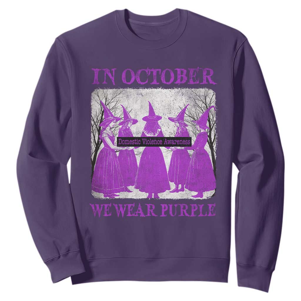 Retro In October We Wear Purple Witch Domestic Violence Support Sweatshirt