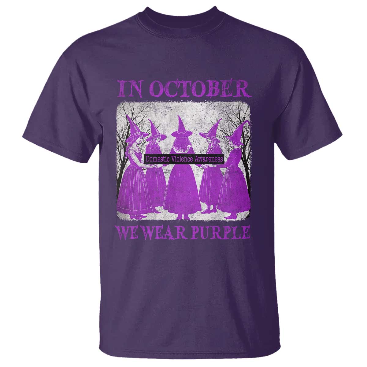 Retro In October We Wear Purple Witch Domestic Violence Support T Shirt