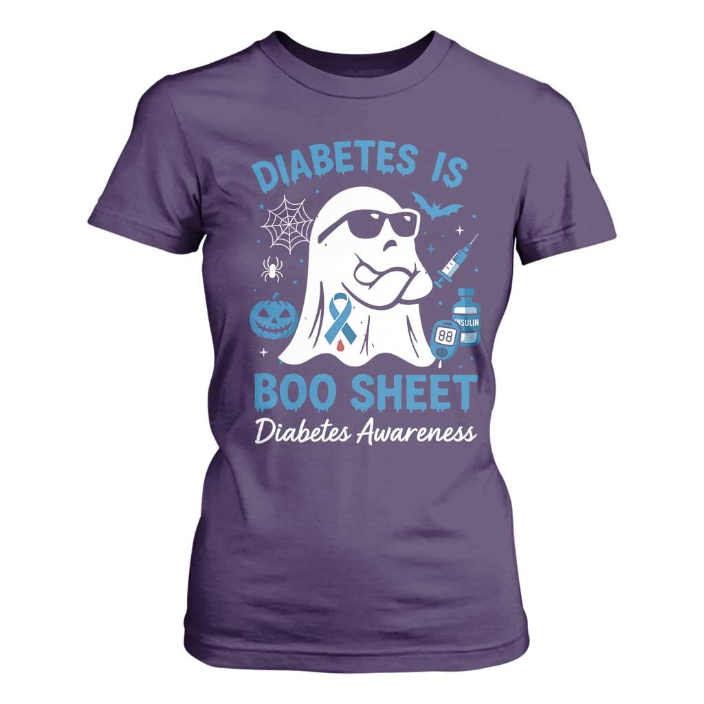 Diabetes is Boo Sheet T Shirt For Women Funny Halloween Ghost Diabetes Type 1 2 Support
